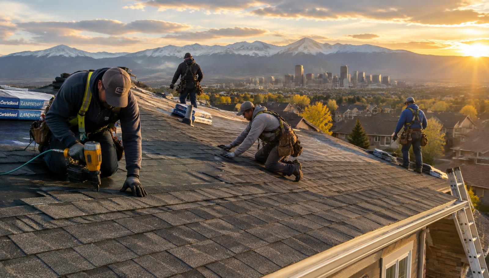 Summit Line roofing crew working on a Denver home